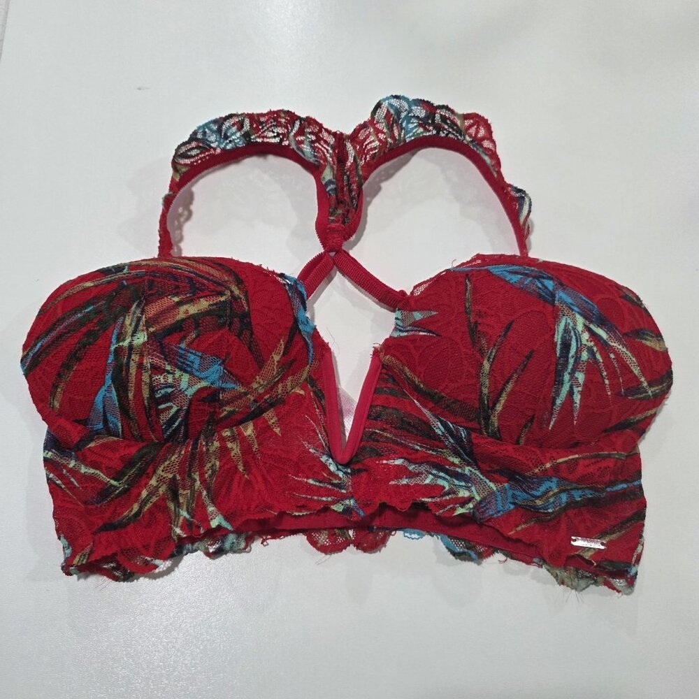 Victoria's Secret PINK Date Push Up Bra Women's Size Small Tropical Red Floral